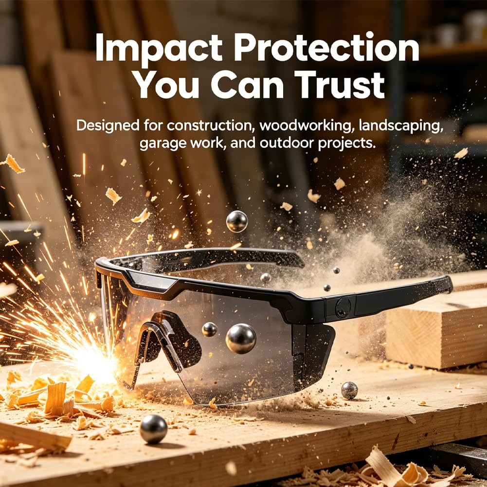 UV400 Photochromic Polarized Safety Glasses Impact-Resistant for Cycling & Work