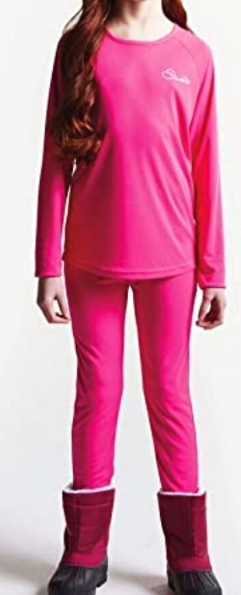 Girls Base Layer Set - Pink Thermal Top & Bottom for Active Wear Age 9/10