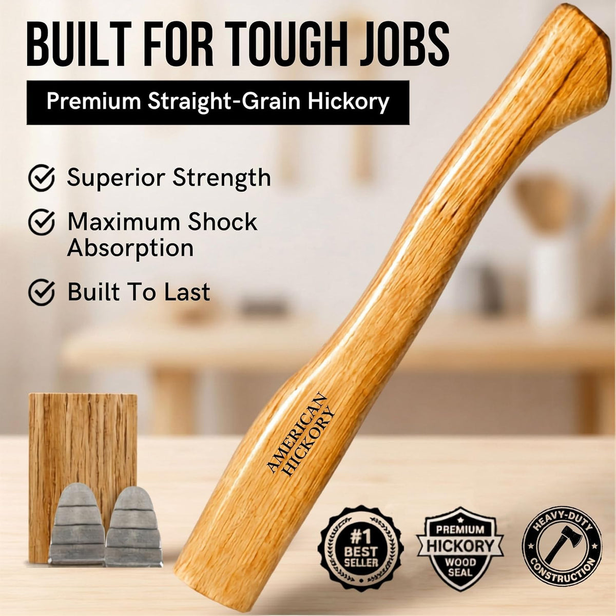 Hickory Axe Handle Replacement for 14-Inch Axes - Durable Wooden Hatchet Handle