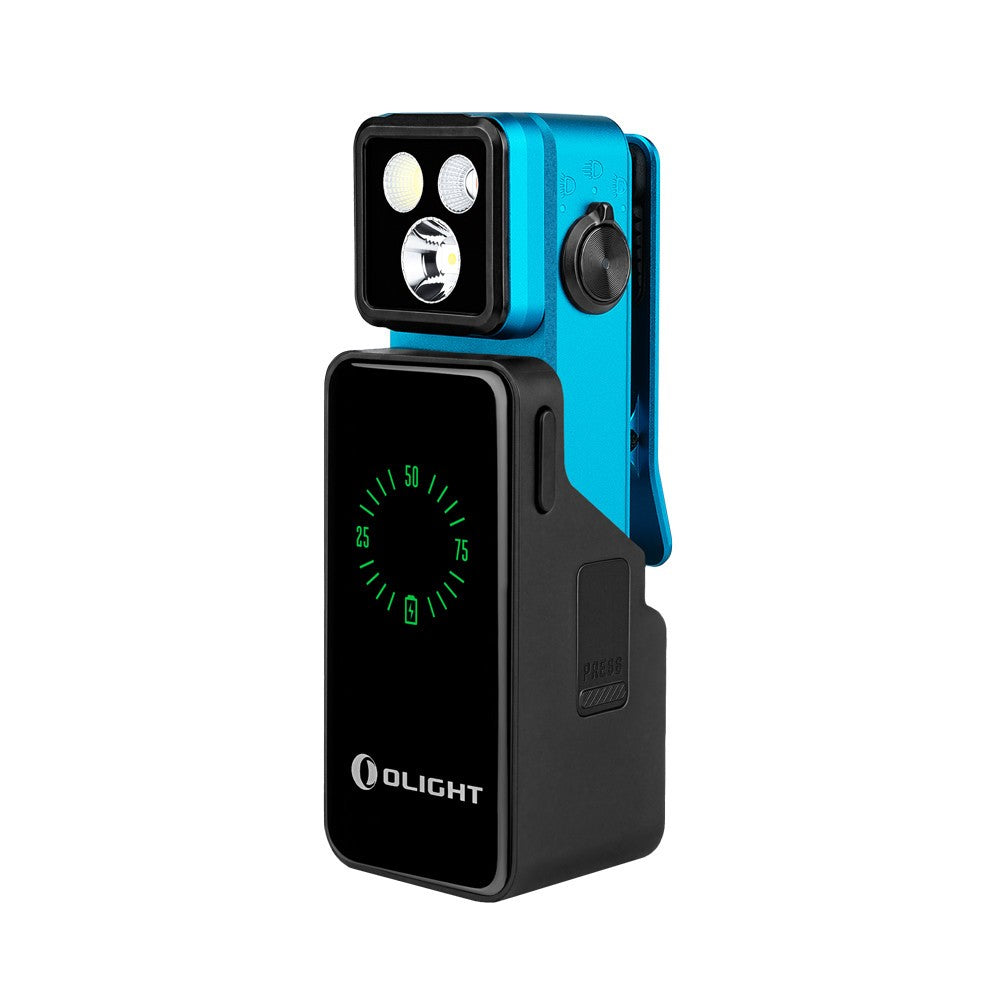 Olight Oclip 2 Pro Tidal Blue Portable Flashlight with Charging Case - Flood Red Spot 530 Lumens