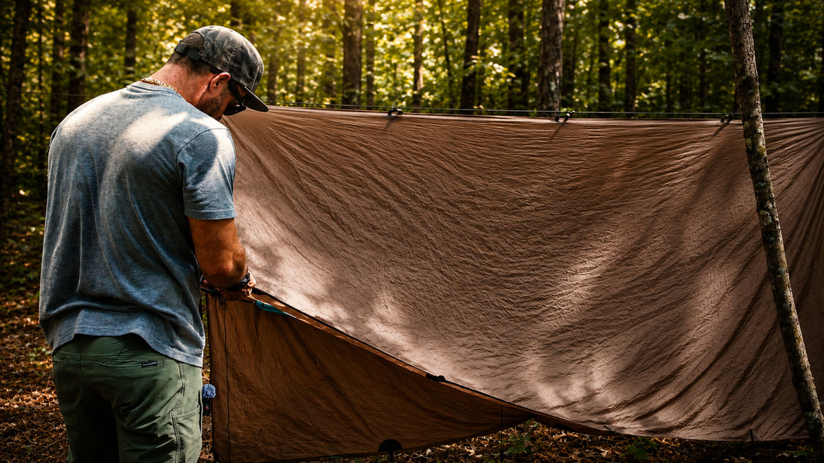 Waterproof Camping Tarp System with Reinforced Tie-Outs - 3x3 M Ripstop Shelter