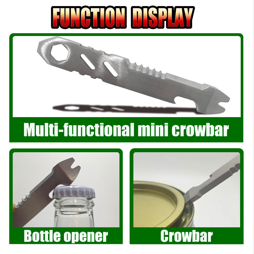 Mini Stainless Steel Multi-Function EDC Crowbar with Bottle Opener & Wrench
