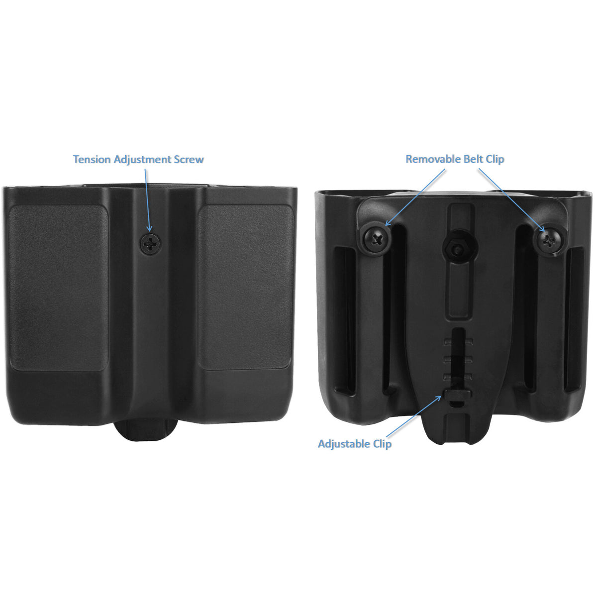 Double Stack Magazine Pouch Belt Holster for 9mm/.40/.357 Caliber - Black