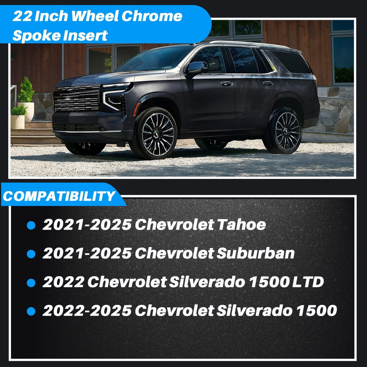 Chrome Wheel Spoke Trim Insert for Chevrolet Tahoe Silverado 22 Inch