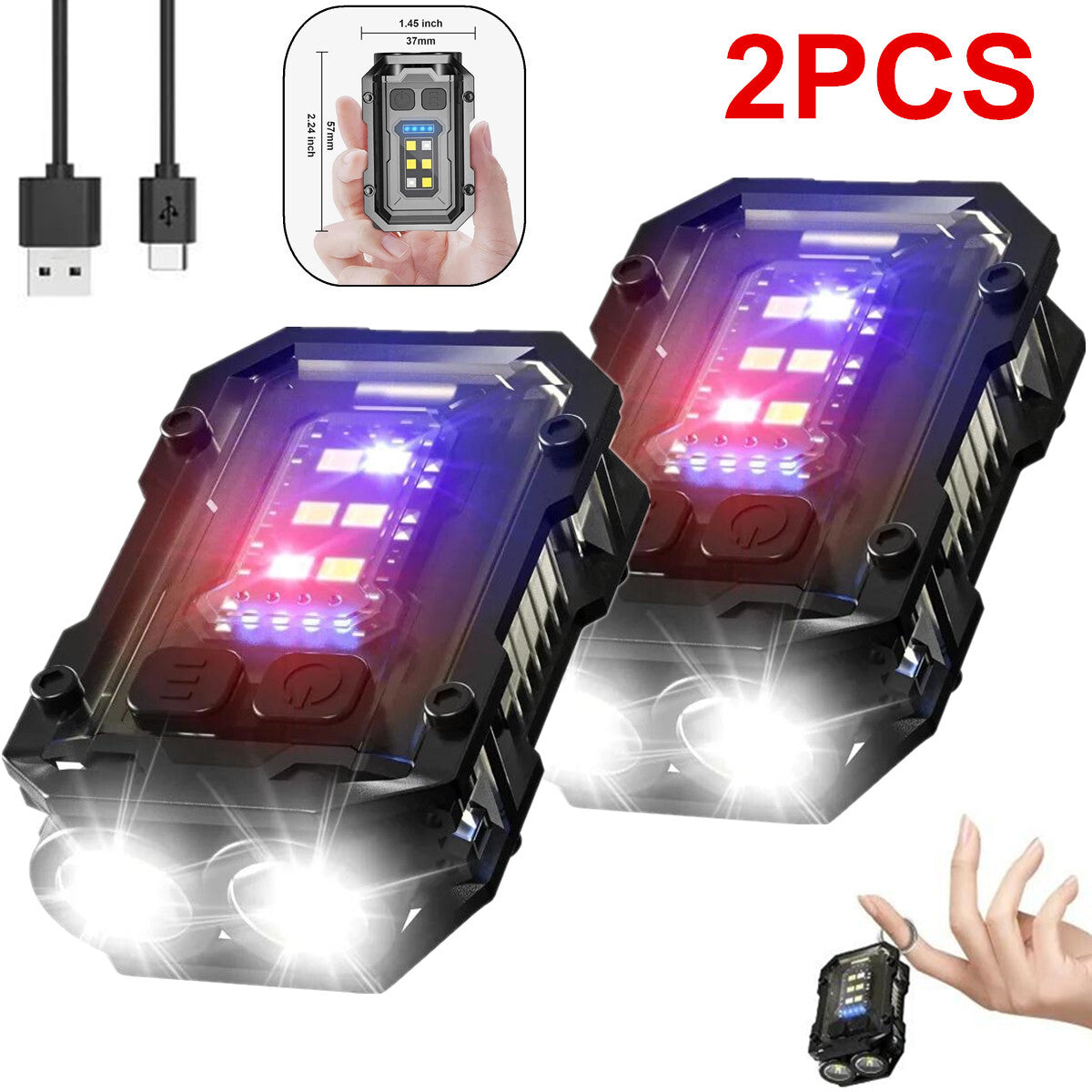 2PCS Rechargeable Mini LED Keychain Flashlight with COB Portable Light
