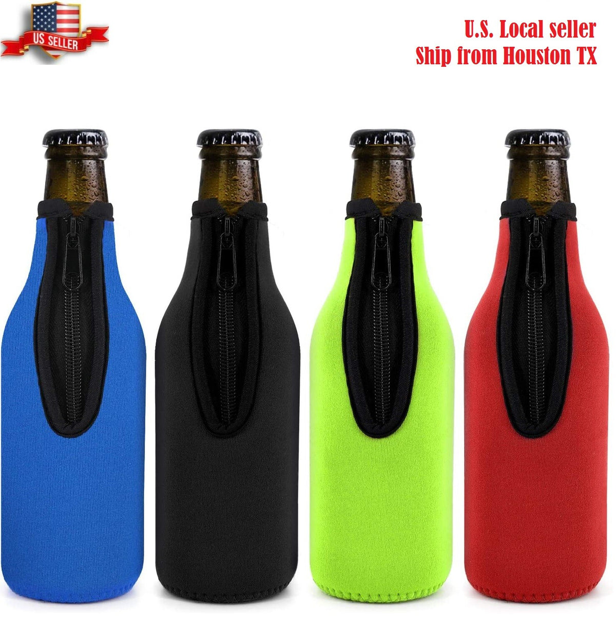 4 Pack Insulated Beer Bottle Sleeves with Zipper Keep Drinks Cold & Hands Dry
