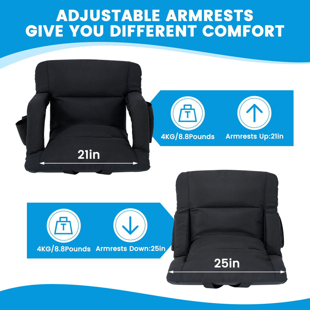 5-Inch Reclining Stadium Seat with Back Support and Sofa-Style Comfort