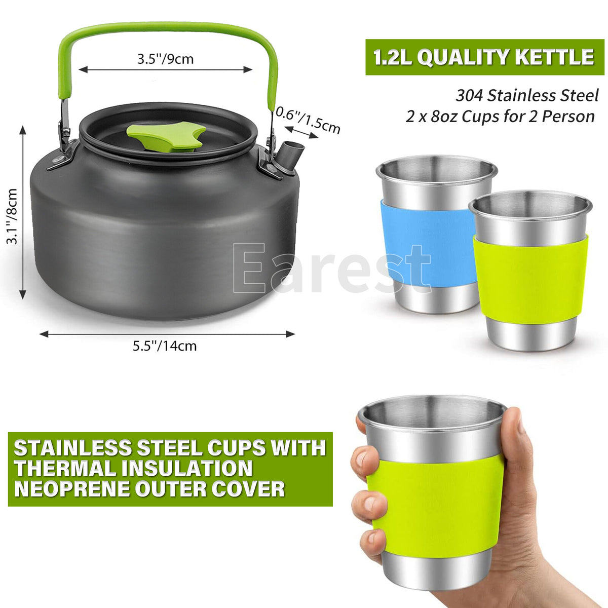Portable Camping Cookware Set 13 Pcs Lightweight Non-Stick Pot Pan Kettle