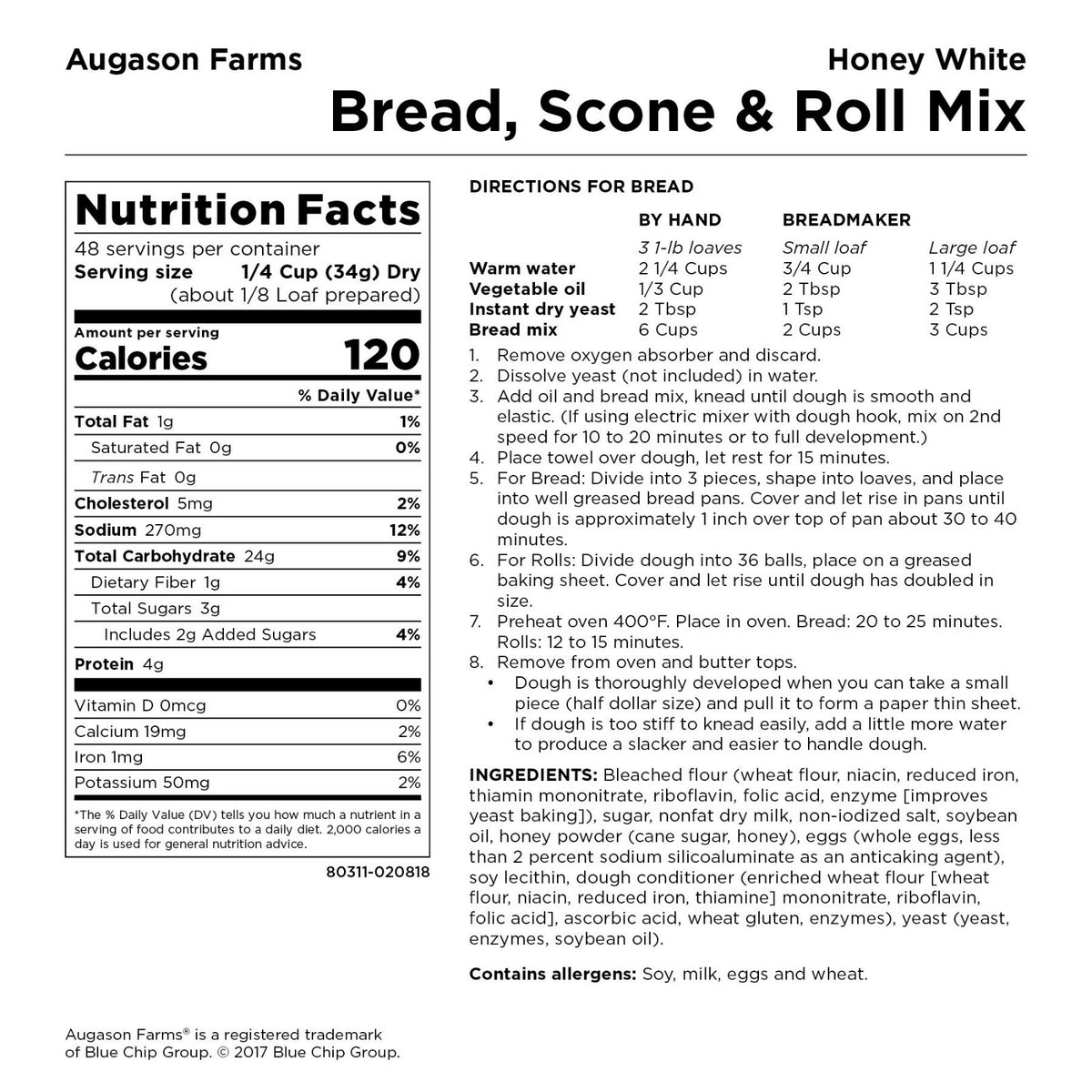 Long Term Honey White Bread Scone & Roll Baking Mix 3.5lb Can
