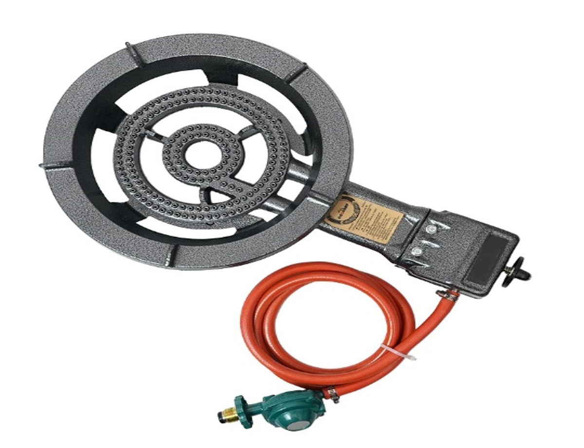 Heavy Duty Cast Iron Propane Single Burner Grill 28,000 BTU Auto Ignition 6ft Hose