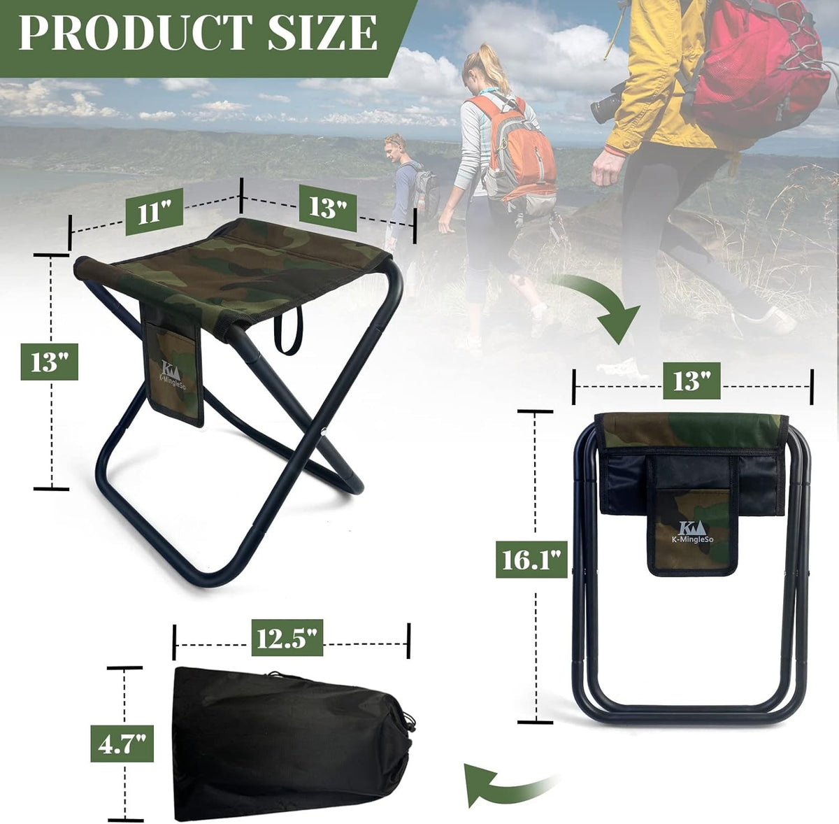 Portable Folding Stool 13-inch 450 lbs Capacity Camouflage Outdoor Seat