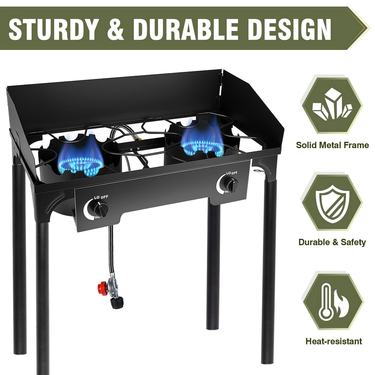 Portable 2-Burner Gas Stove with 150,000-BTU Outdoor Camping Grill