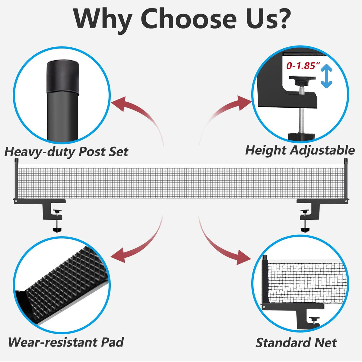 Portable Table Tennis Net Set with Adjustable Posts - Easy Clamp