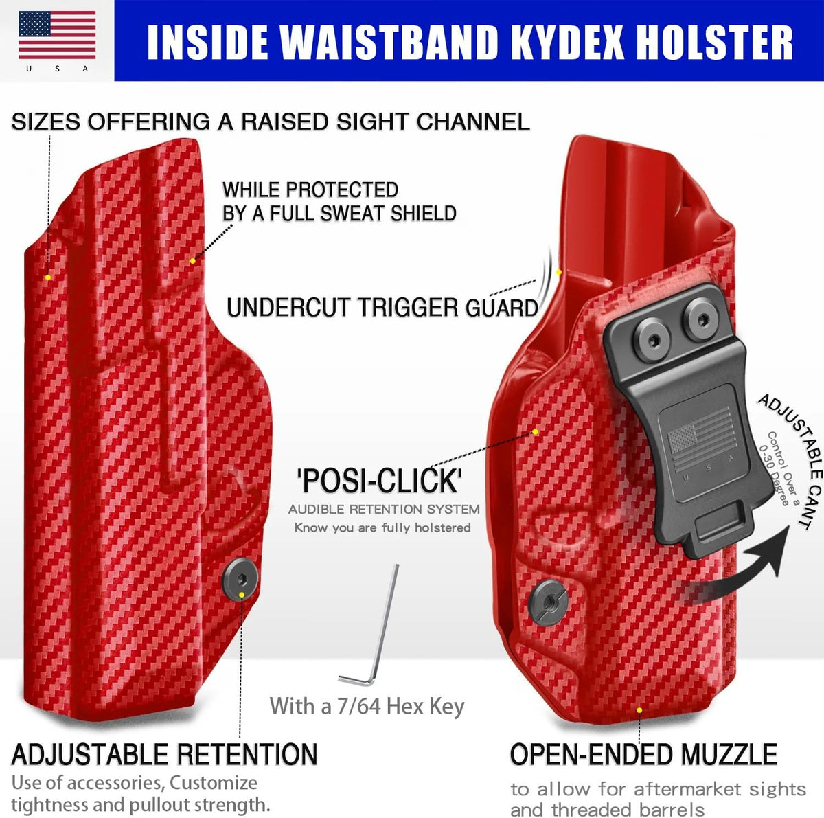 IWB Kydex Holster for Ruger LCP 380 Auto - Custom Fit, Adjustable Retention & Cant