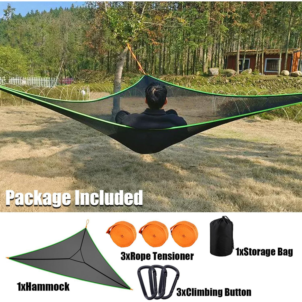 Heavy-Duty Multi-Person Triangle Hammock with Portable Straps & Storage Bag