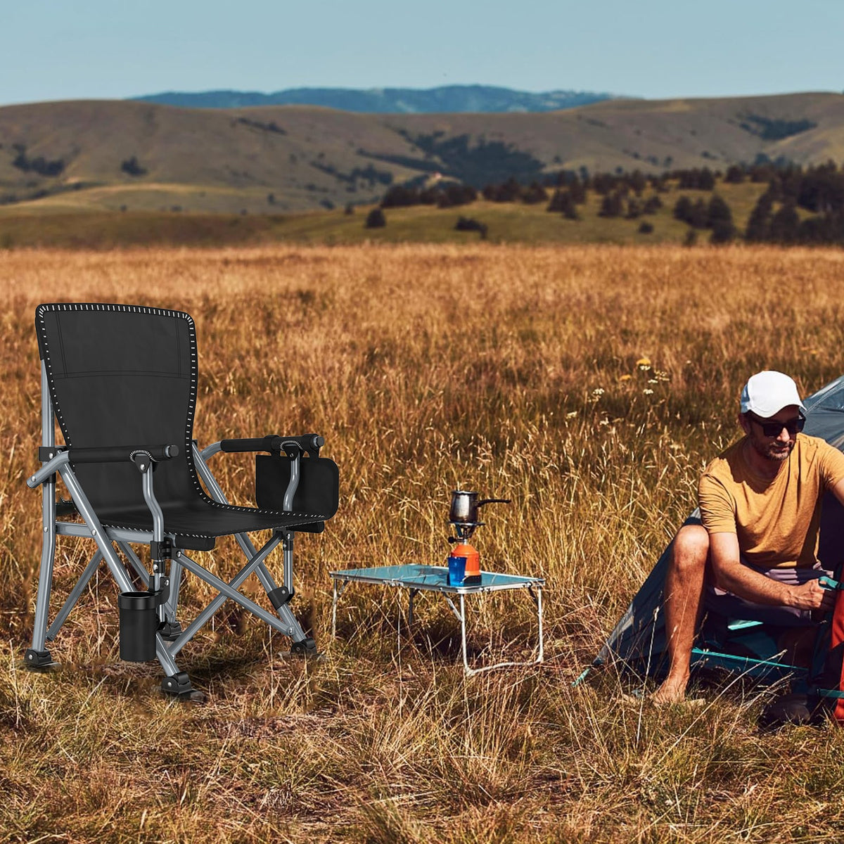 Heavy Duty Portable Camping Folding Chair with Cup Holder & Oversized Design