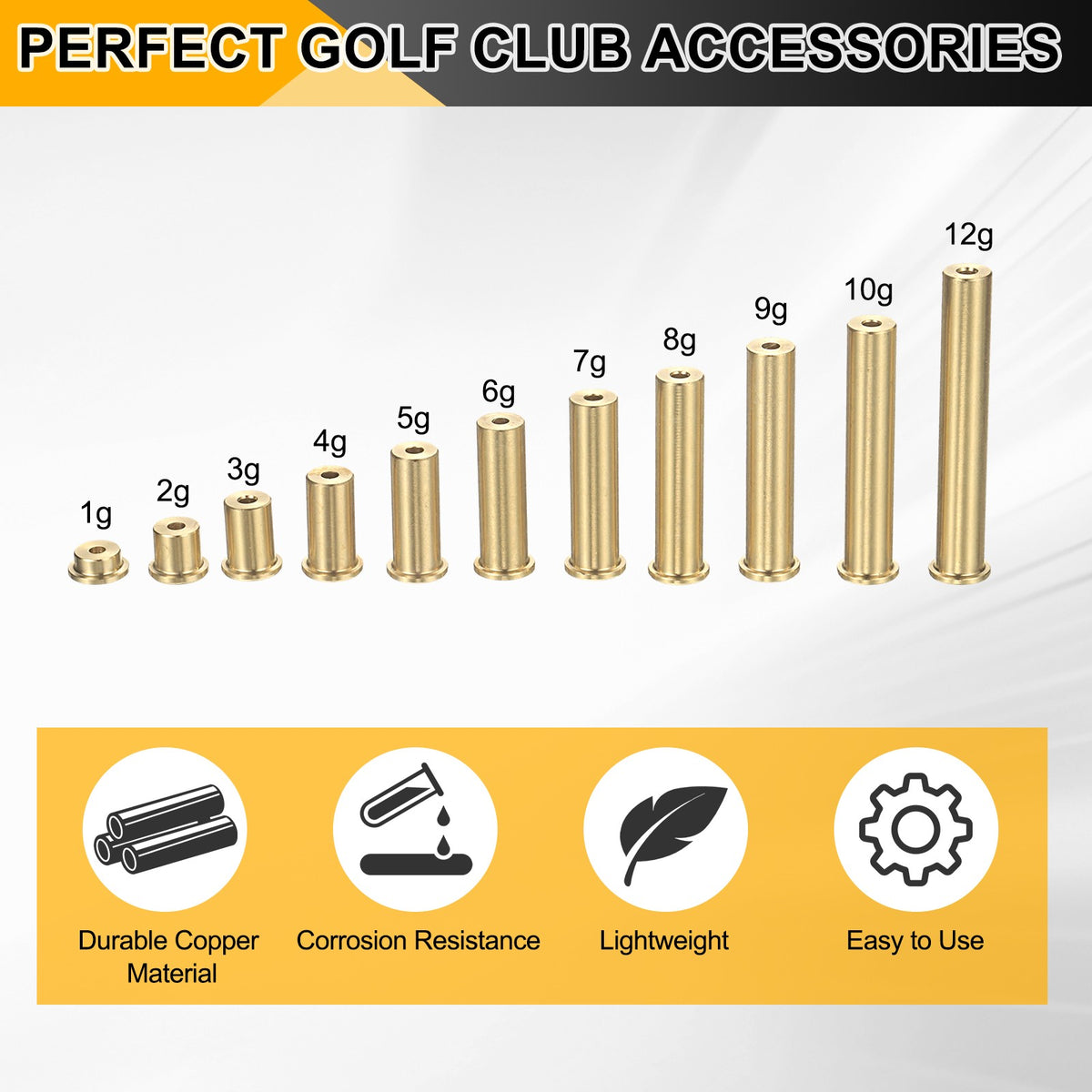 Golf Club Brass Tip Weights 12g for 0.355/0.370 Inch Shafts - Set of 5