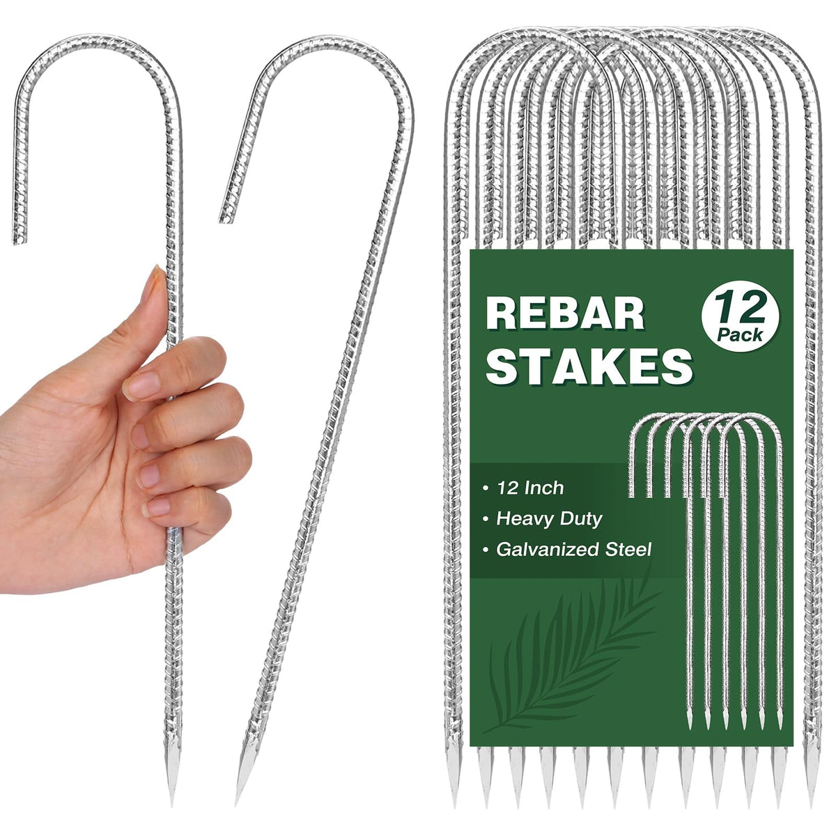 12 Inch Rebar Stakes Set - Rust-Proof Metal Tent & Landscape Ground Stakes