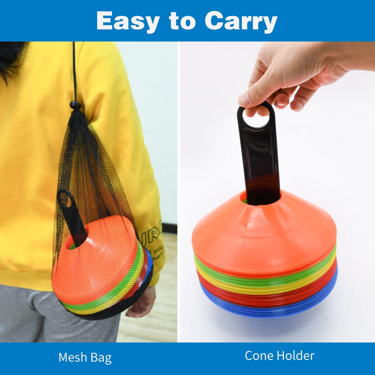 25 Pack Soccer Cones for Agility Training with Carry Bag & Cone Holder