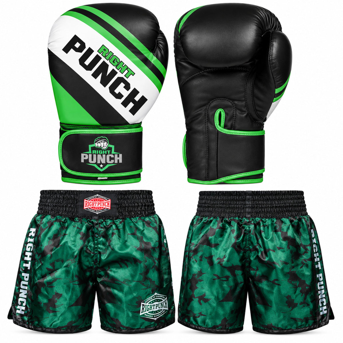 Boxing Shorts & Gloves Set for Men Women Training MMA Kickboxing Gear
