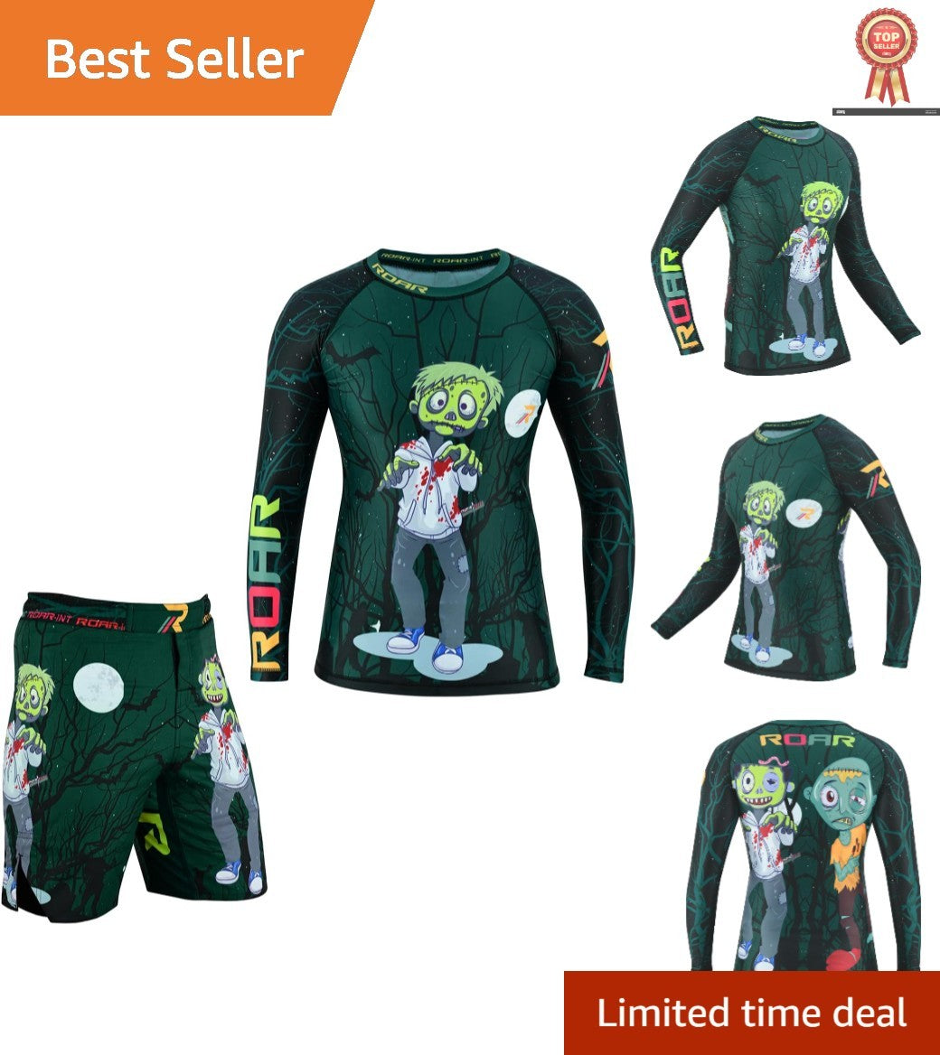 Kids MMA Rash Guard & BJJ Trunks Set - Machine Washable Martial Arts Gear