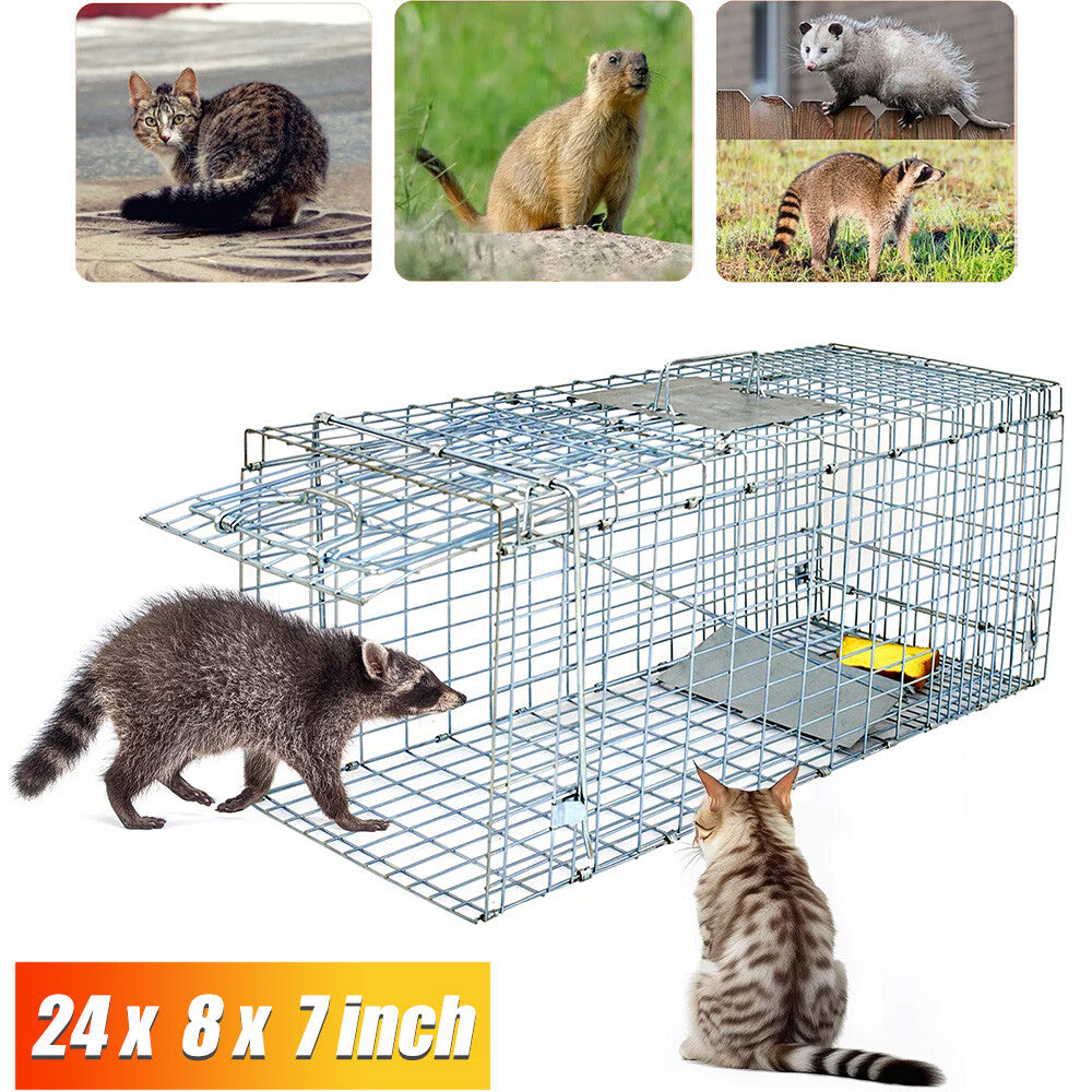 24-Inch Humane Live Animal Trap Cage for Small Animals, Raccoons, Foxes