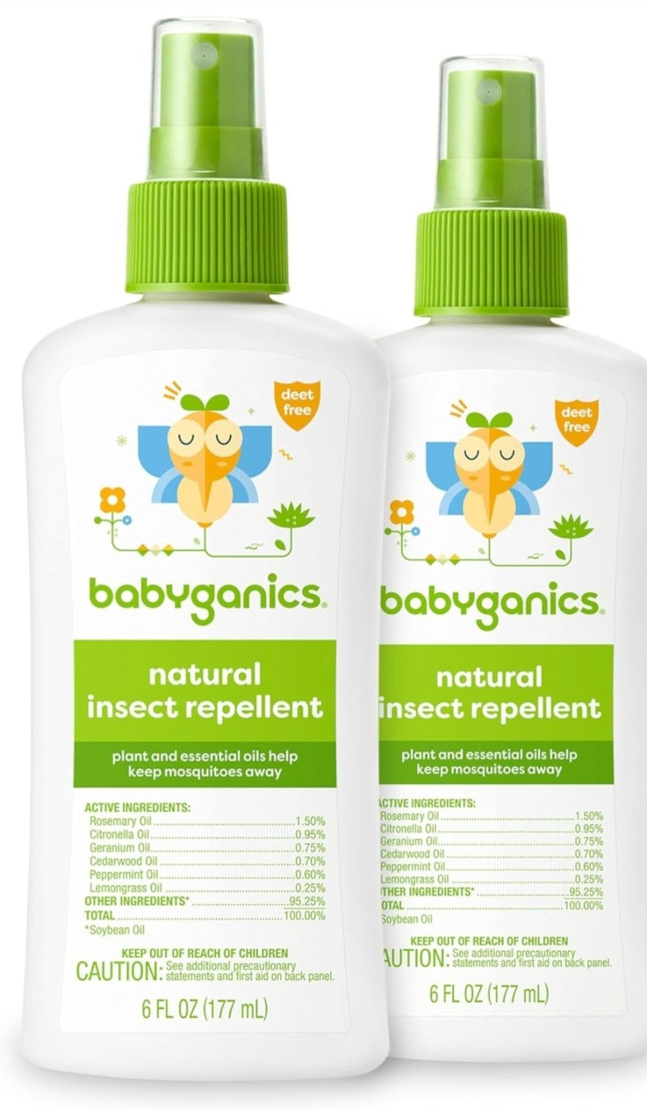 Babyganics Mosquito Repellent Spray with Plant & Essential Oils 6oz 2-Pack