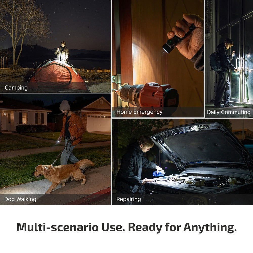 LED Rechargeable Flashlight 1600 Lumens Dual Switch Compact EDC Torch