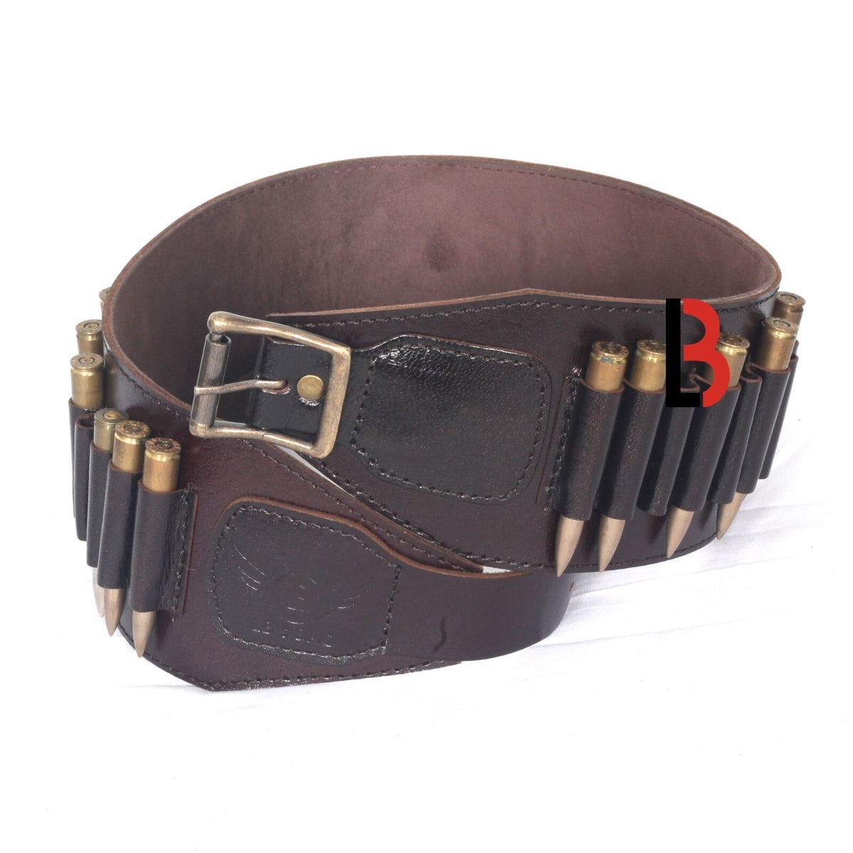 Cowhide Leather Rifle Cartridge Belt for Hunting & Shooting - Adjustable Bandolier, Up to 44 Shells