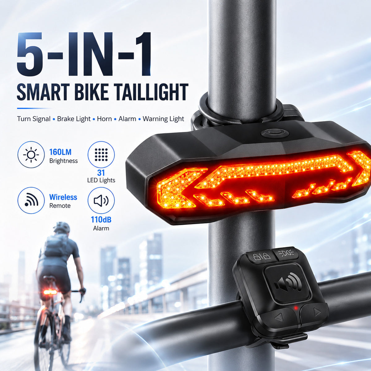 USB Rechargeable Bike Tail Light with Turn Signals Waterproof LED Cycling Safety Lamp