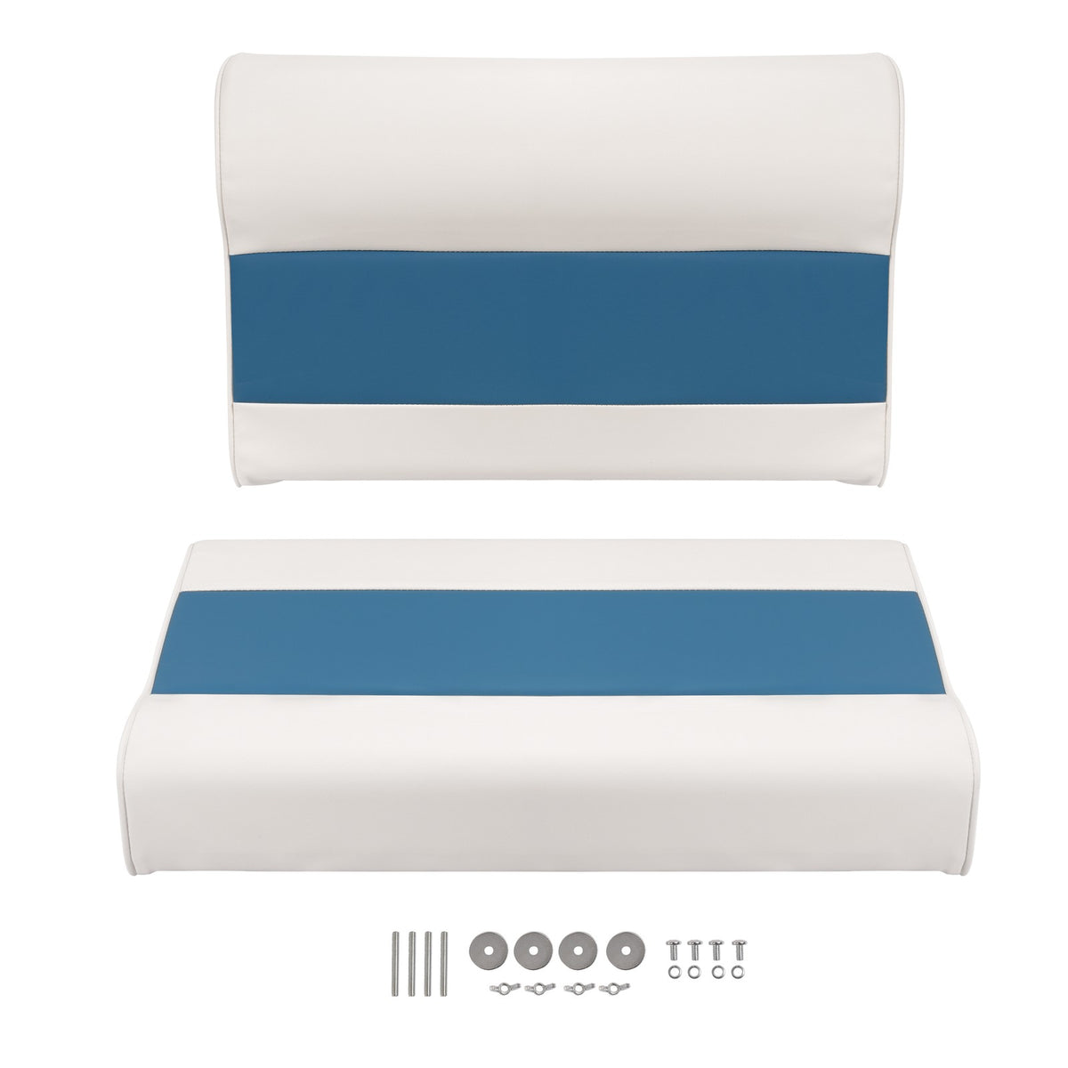 28-Inch Pontoon Boat Seat Cushion Set White Navy Blue | Marine Seat Support