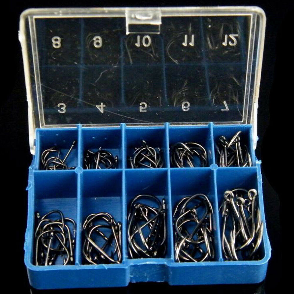 100Pcs Fishing Hooks Set, High Carbon Steel, Sharp & Durable, Multiple Sizes
