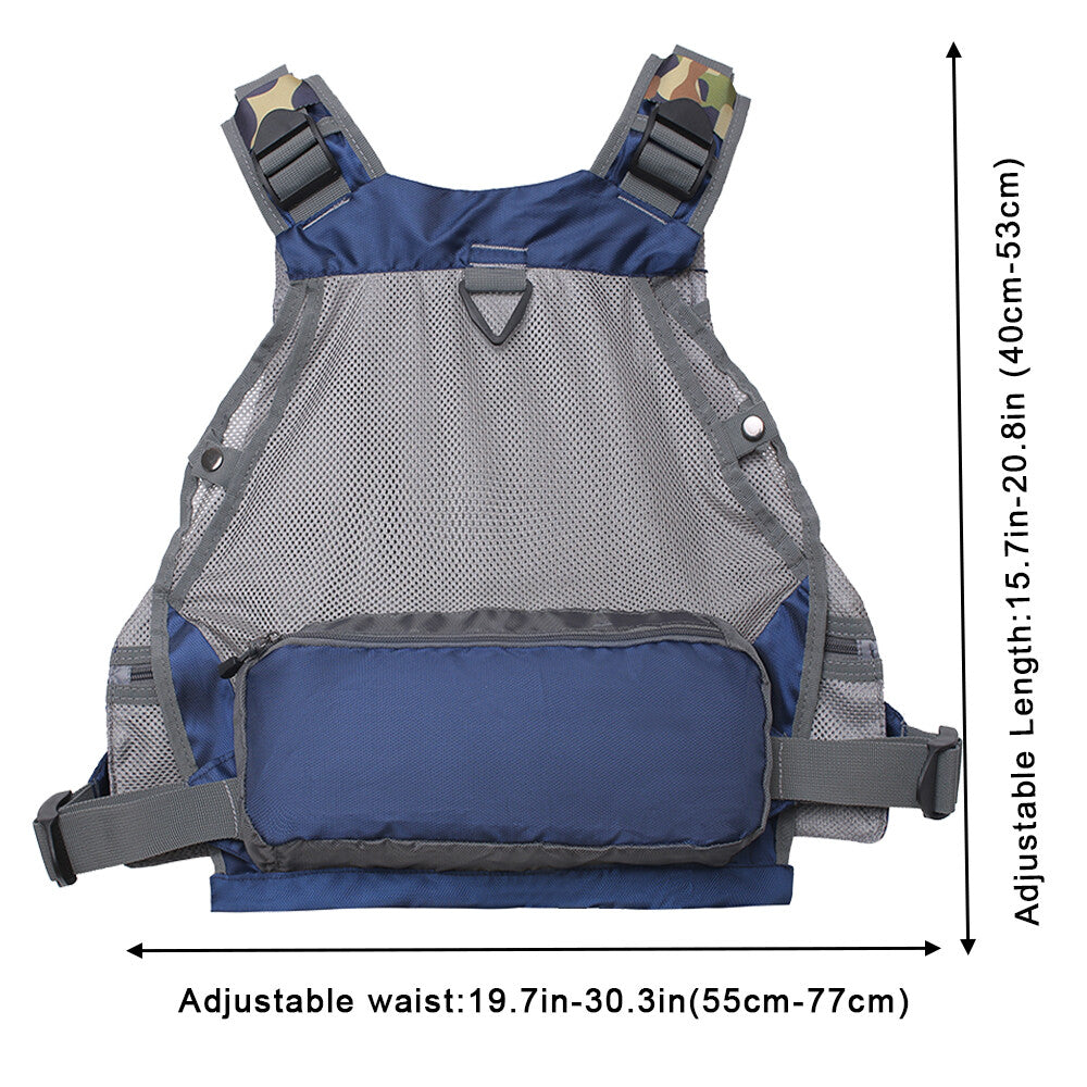 Fly Fishing Vest Adjustable Breathable Mesh Lightweight Packable Blue One Size