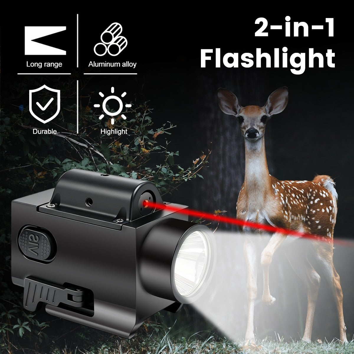 2000 Lumens LED Flashlight & Red Combo for G17 G19 with USB Charging