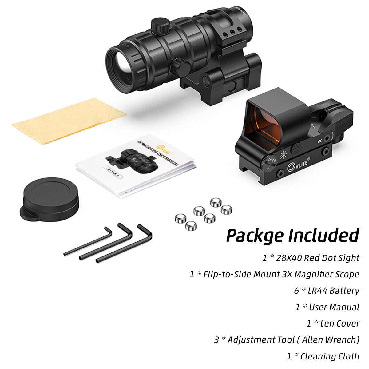 Red Dot with 3X Magnifier Combo, 4 Reticle Options, Mount