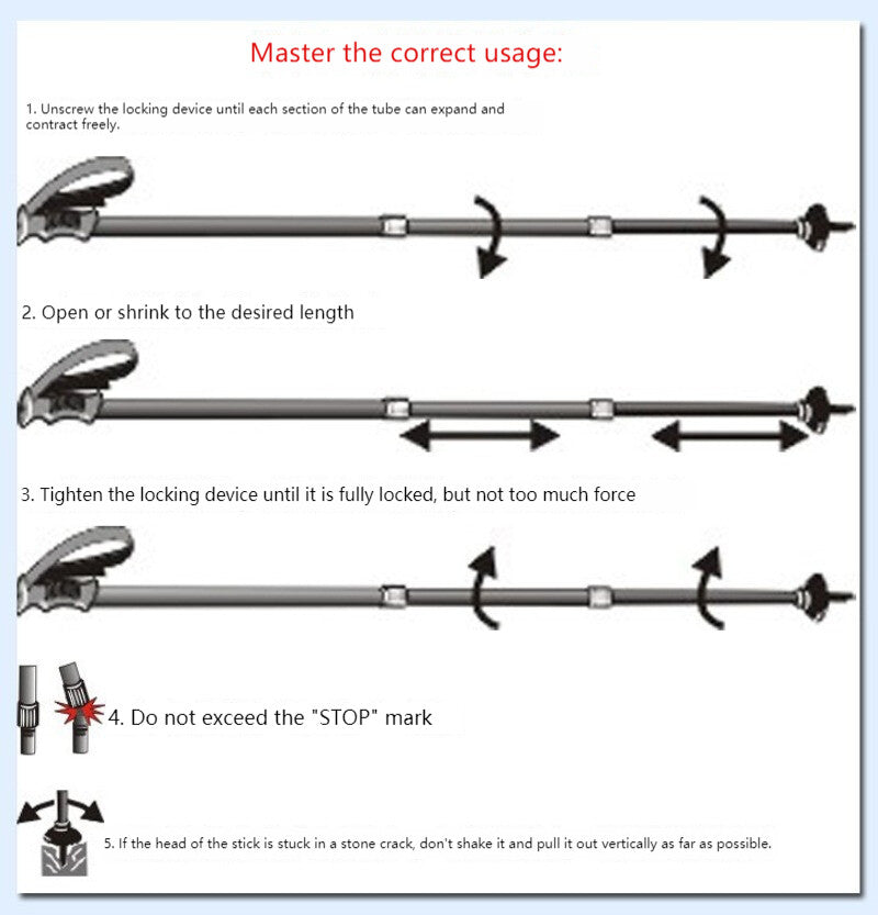 Retractable Aluminum Walking Cane - Travel Outdoor Support Stick
