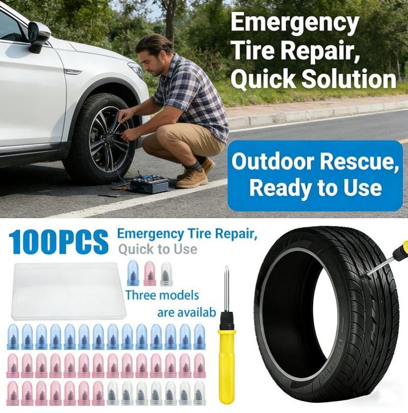 Tire Repair Kit 100 Rubber Nails for Puncture Fixing - No Tire Removal
