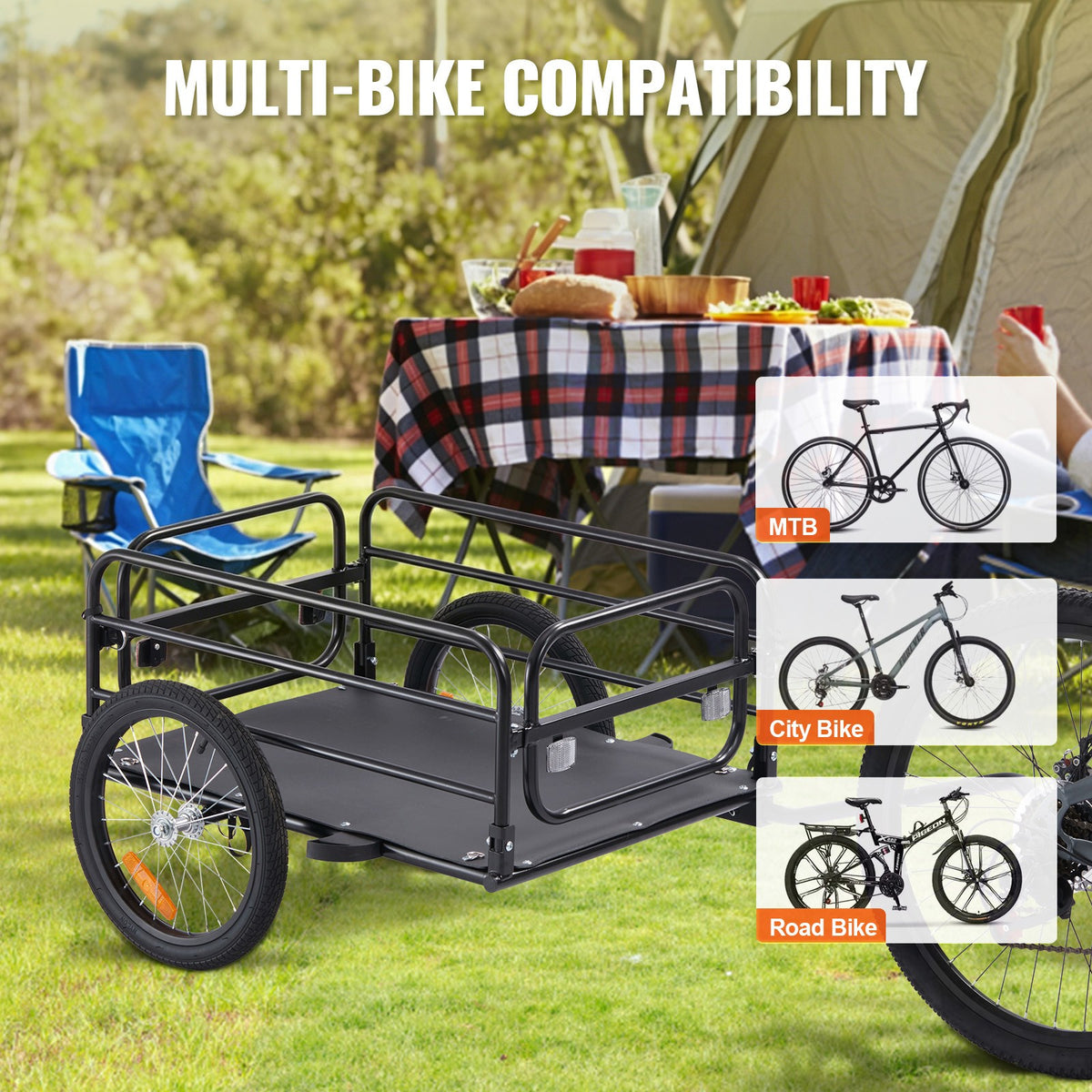 Bike Cargo Trailer 160 lbs Capacity Carbon Steel Bicycle Carrier with Foldable Frame