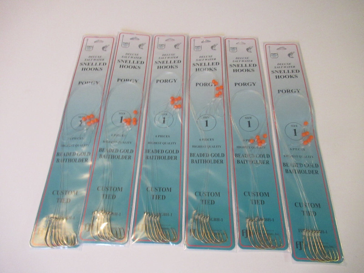 Beaded Gold Bait Holder Hooks for Fishing - 36 Pack, Multiple Sizes