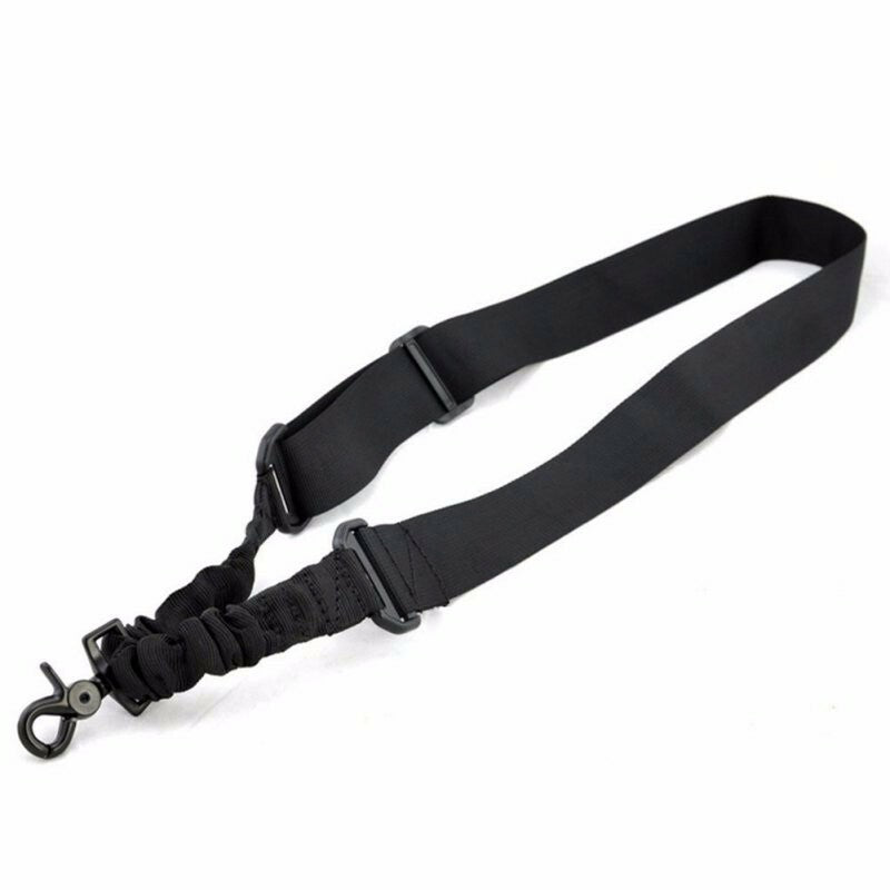 Tactical Single Point Rifle Sling with Adjustable Bungee Cord - Black