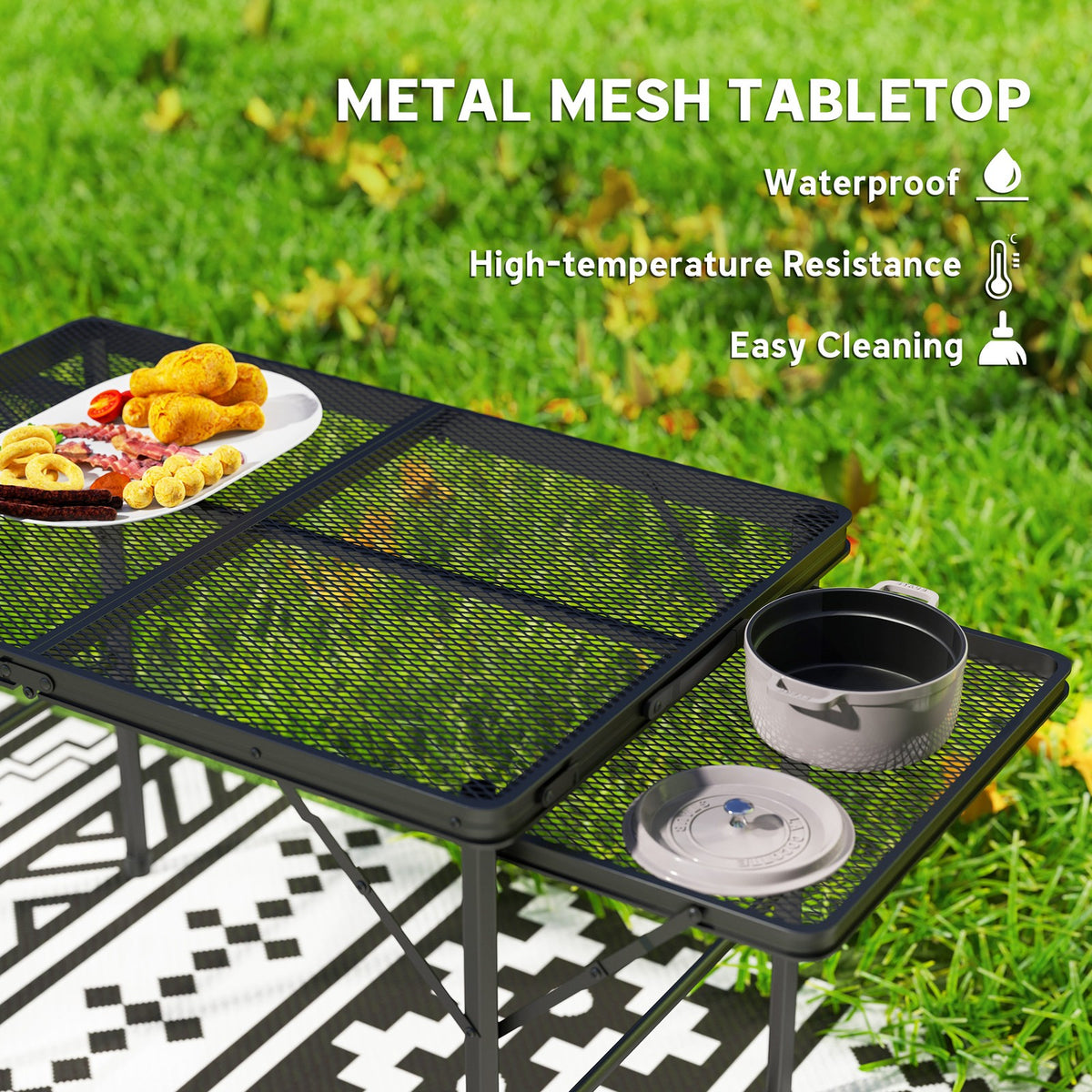 Portable Camping Table with Folding Wings - 4.5 ft Adjustable Height Outdoor Dining