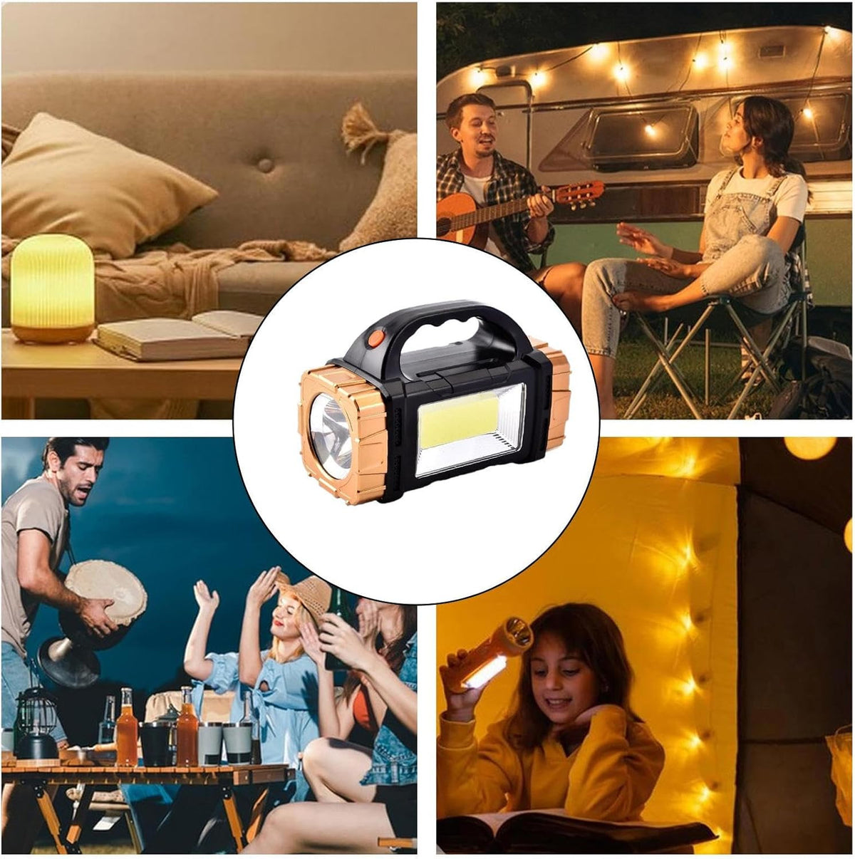 Rechargeable LED Camping Lantern with Solar & USB Power, Waterproof