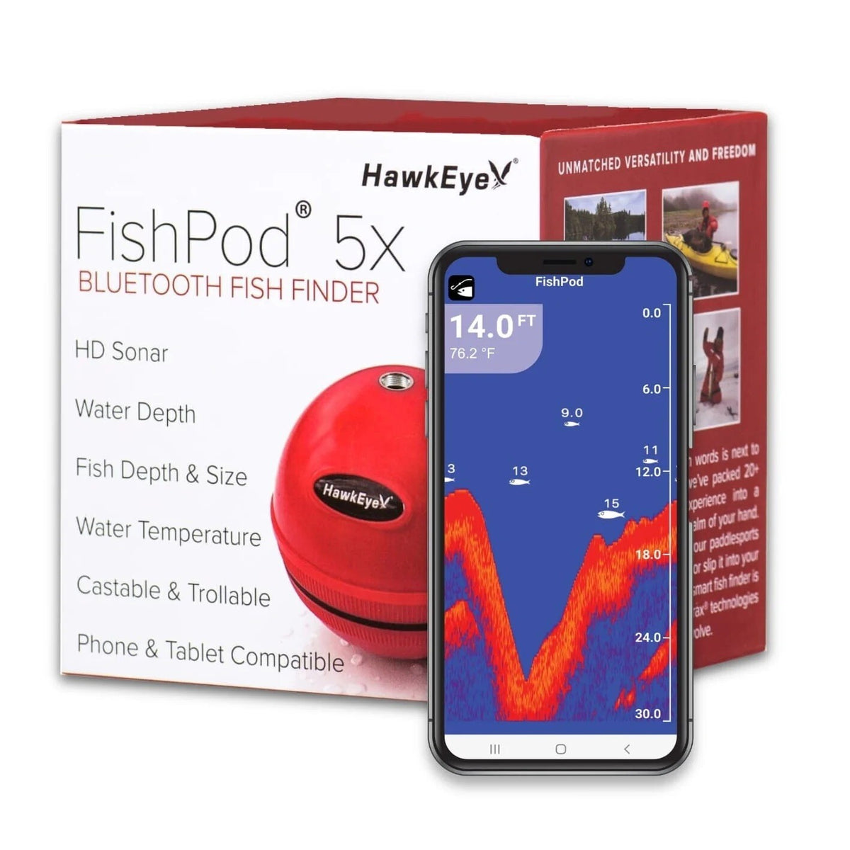 Wireless Castable Fish Finder for Smartphones - Bluetooth, Waterproof, Pocket Size