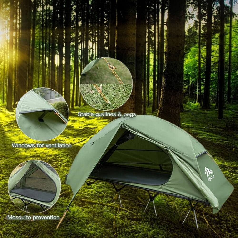 Outdoor Camping Tent and Cot Set with External Cover - Compact Elevated Design