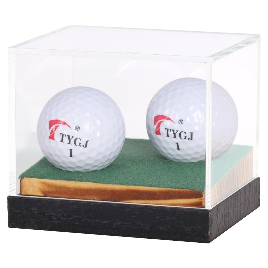 Golf Ball Display Case with Wooden Stand - Clear Acrylic Souvenir Holder