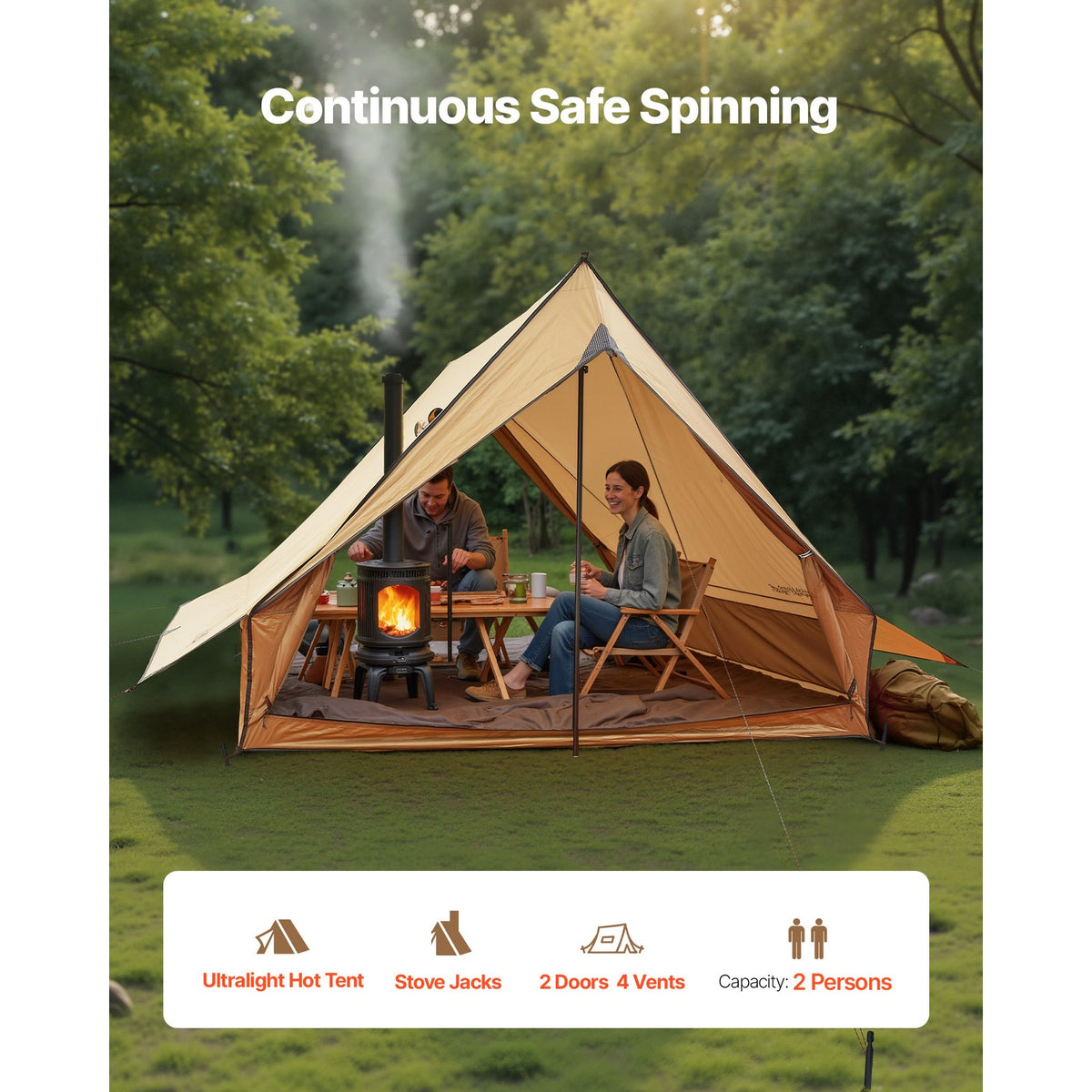Lightweight 2-Person Camping Tent with Stove Jack and Ground Mat