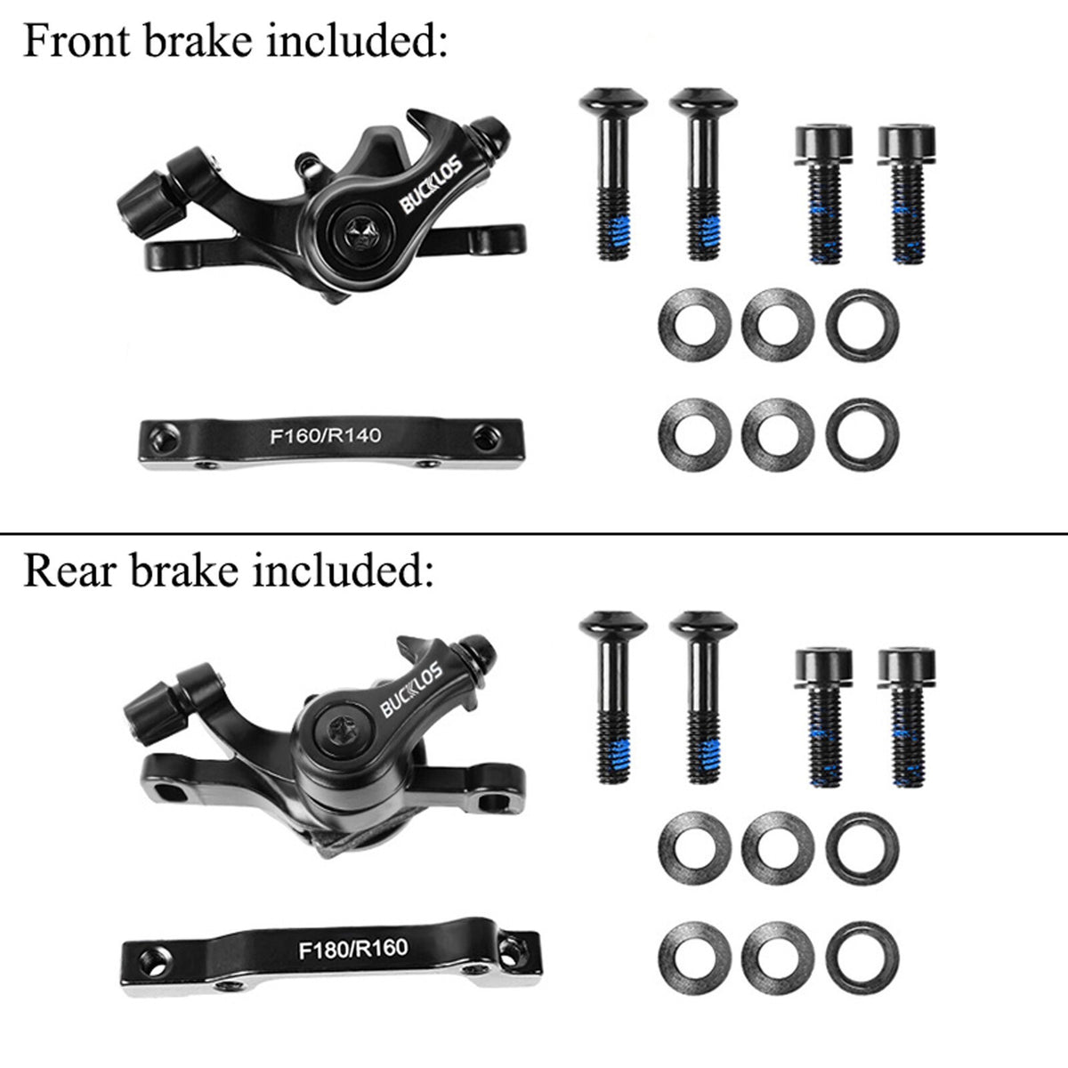 Mechanical Disc Brake Caliper Set for Mountain and Folding Bikes - 160mm Black