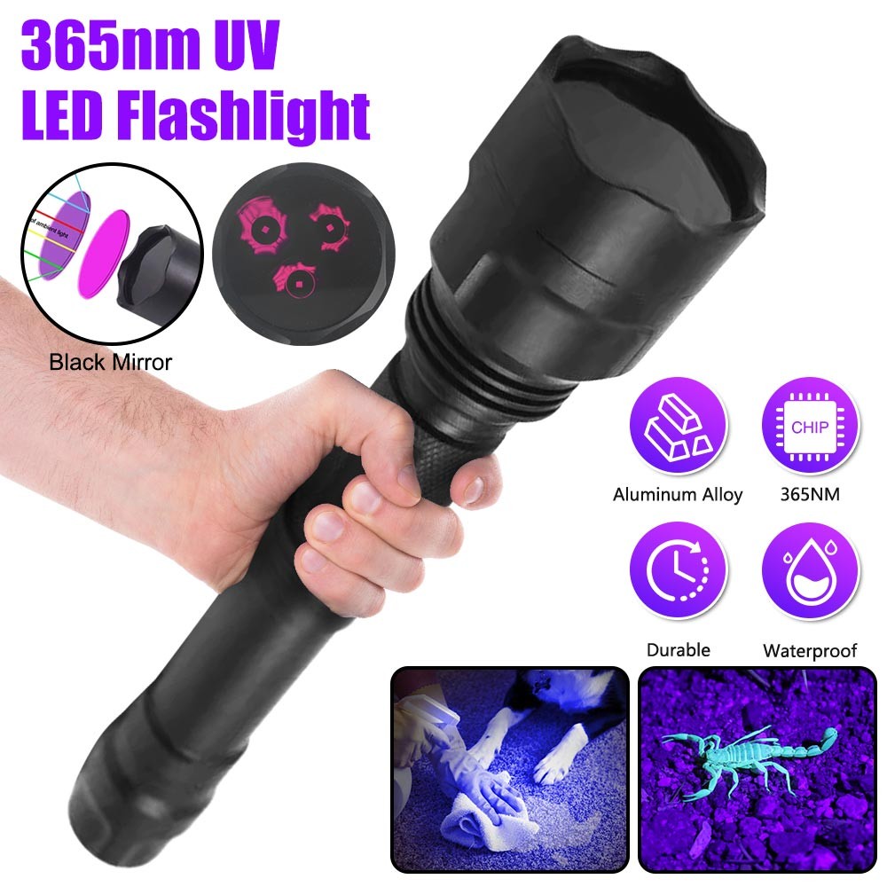High Output UV LED Flashlight 365nm Ultraviolet Black Light Torch