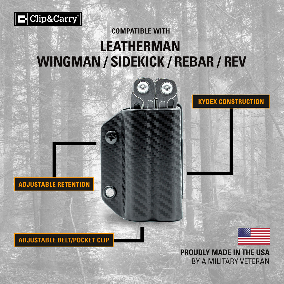 Kydex Multitool Sheath for Leatherman WINGMAN, SIDEKICK, REBAR - USA Made