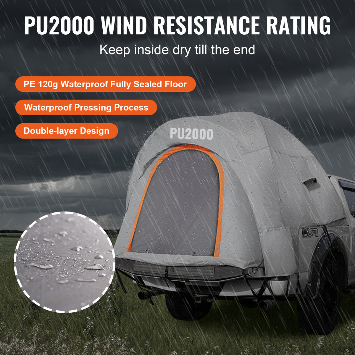 Pickup Truck Bed Tent Waterproof Camping Shelter for 5.5-6ft Vehicles